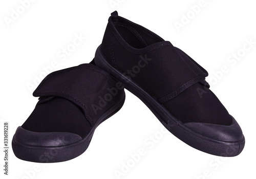 Children's Black Unisex  School Pumps. Textile Upper and Lining. Sole Hook & Loop Fastening.  Infant  School Plimsolls,  Easy Fastening photo