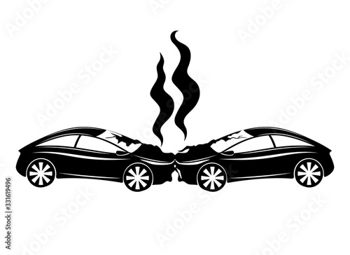 Car accident sign on a white background.