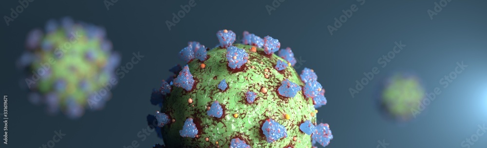 illustration of the virus COVID-19 on a uniform background. 3d render.