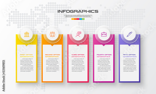 Business infographics template 5 steps rectangle,Vector illustration.