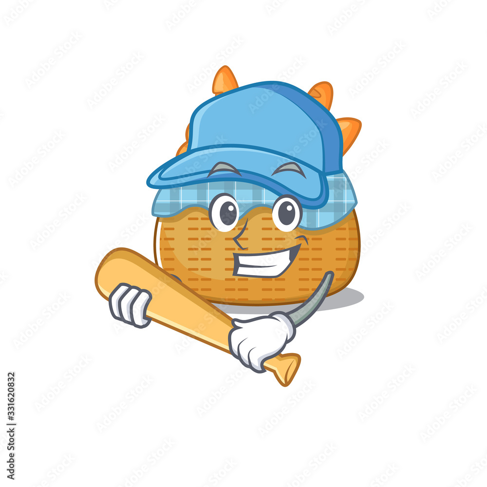 Mascot design style of bread basket with baseball stick