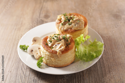 french puff pastry filling with chicken, cream and mushroom