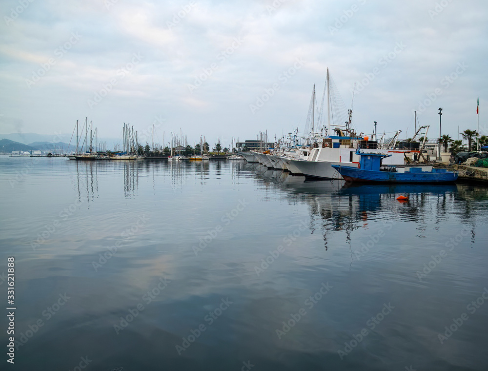 beautiful landscape of fishing boat in la spezia harbour