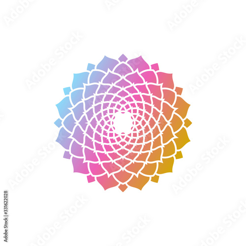 Round gradient mandala on white isolated background. Mandala vector logo illustration. Mandala with floral patterns. Yoga template