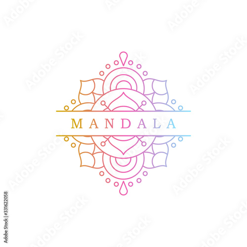 Round gradient mandala on white isolated background. Mandala vector logo illustration. Mandala with floral patterns. Yoga template