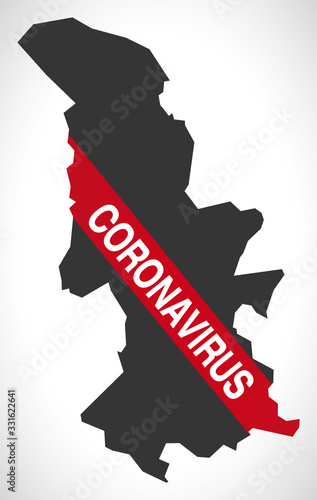 Torfaen WALES UK principal area map with Coronavirus warning illustration photo