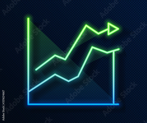 Glowing neon line Oil price increase icon isolated on blue background. Oil industry crisis concept. Vector Illustration