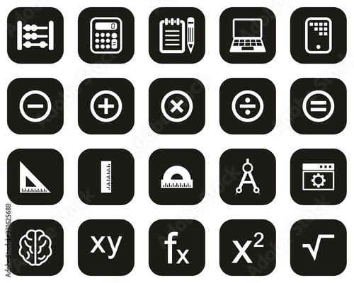 Math Or Math Science Icons White On Black Flat Design Set Big