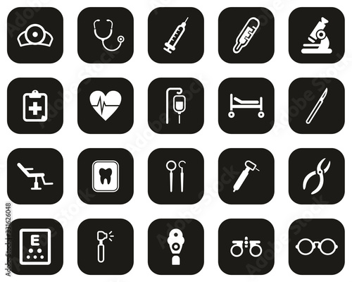 Medical Equipment Icons White On Black Flat Design Set Big