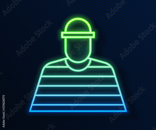 Glowing neon line Prisoner icon isolated on blue background. Vector Illustration