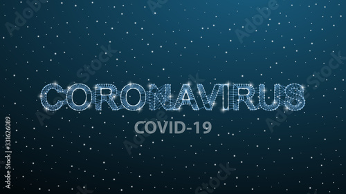 Corona virus 3d polygonal text. Virus infections epidemic banner on blue background. Vector healthcare coronavirus illustration