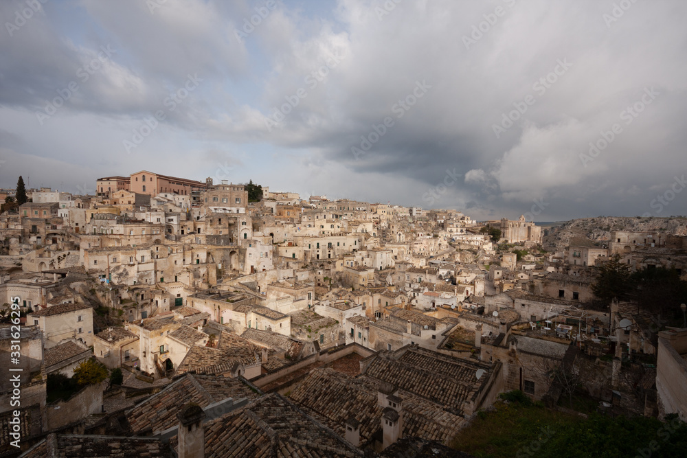 landscape of the Sassi of Matera a historic district in the city of Matera well-known for their ancient cave dwellings. Matera, Italy, Basilicata, Italy