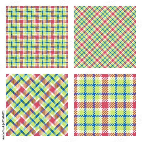Set of 2 seamless patterns. Scottish tartan plaid. Pastel spring colors. Vector included pattern swatches. Good for home decor, textile, wrapping and other. 