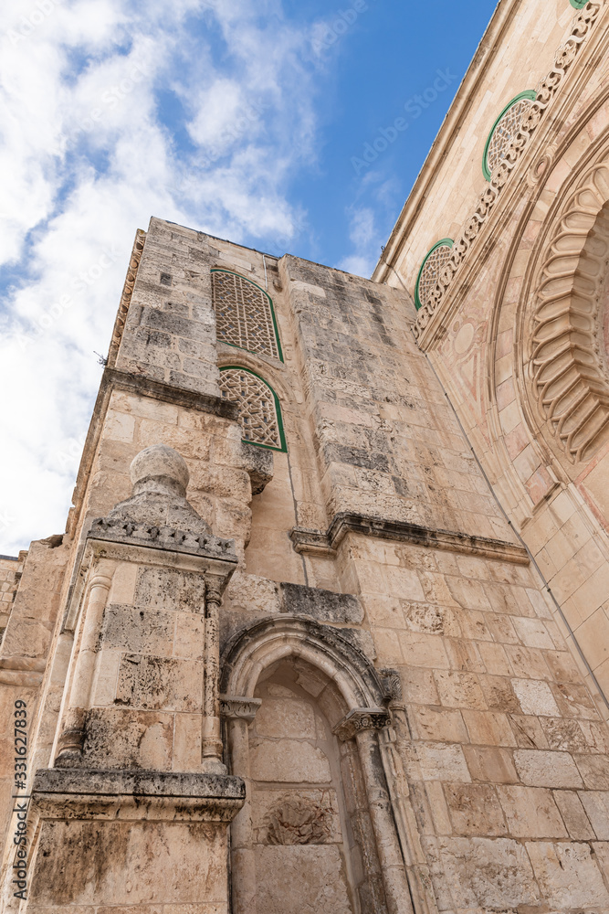The part of the outer walls of Al Aqsa Mosque on the Temple Mount in the Old Town of Jerusalem in Israel