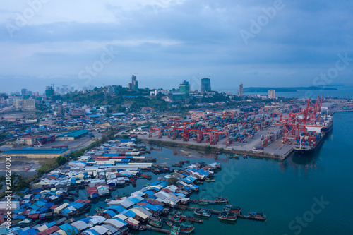 Sihanoukville  Cambodia - March 15  2020  Ariel view of container terminal of Sihanoukville Autonomous Port.
