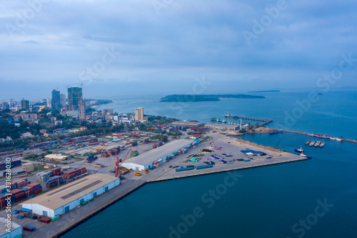 Bild auf Leinwand Sihanoukville, Cambodia - March 15, 2020: Ariel view of container terminal of Sihanoukville Autonomous Port