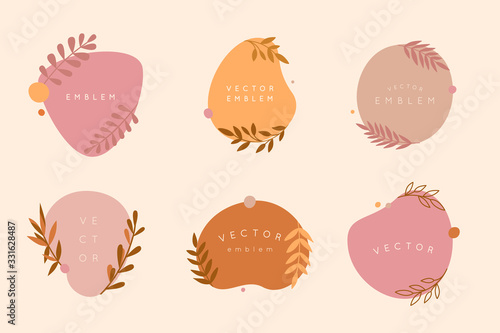 Vector logo design templates in simple minimal style - floral frame with copy space for text or letters - abstrac background for social media posts and stories