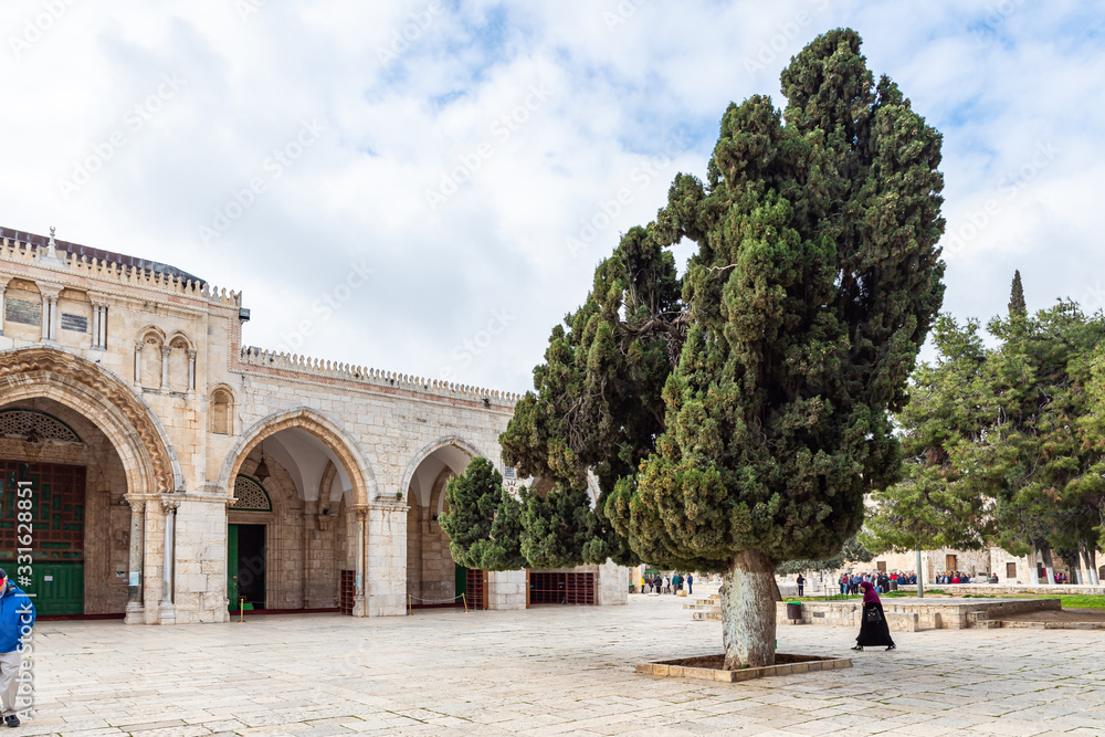 Al Aqsa Mosque and the square in front of the mosque on the Temple Mount in the Old Town of Jerusalem in Israel