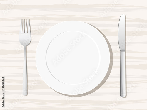 オシャレな食器のイラスト 木目背景