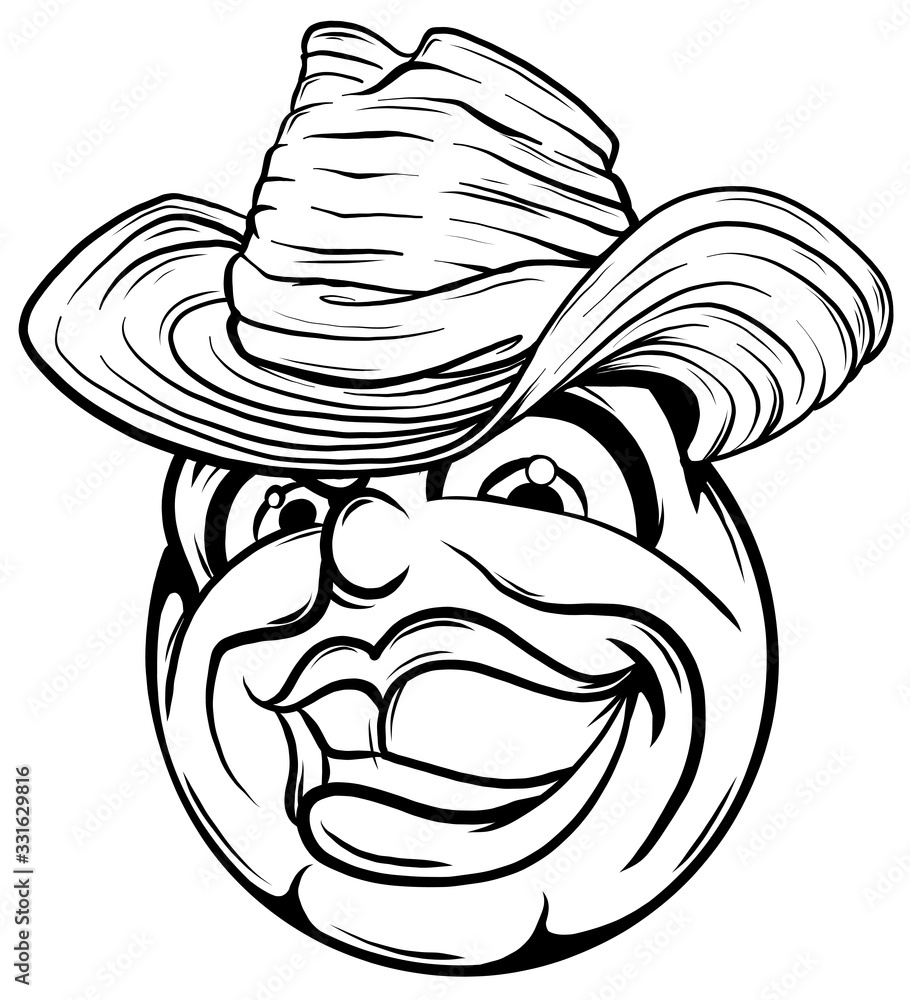 Cute smiling emoticon wearing cowboy hat, emoji, smiley Stock Vector ...