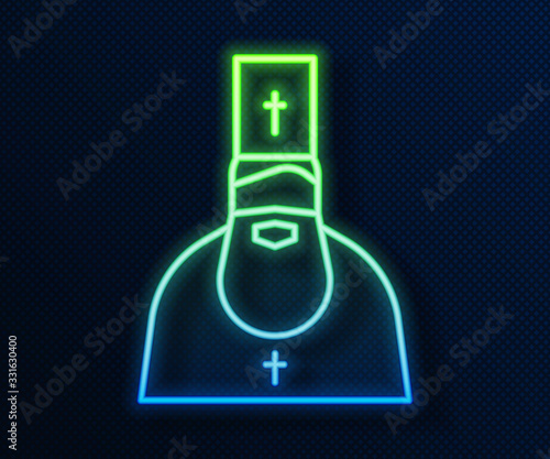 Glowing neon line Priest icon isolated on blue background. Vector Illustration