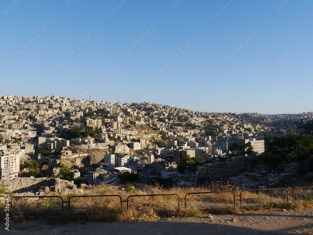 panoramic view on skyline of Amman with its famous hills, kingdom Jordan, Middle East	