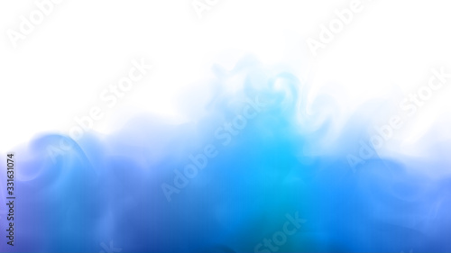 Blue fog or smoke. Soothing turquoise background. Abstract blurry smoke with blue and turquoise tints. Blue steam on a white background. Abstract mystical gas with various cool shades. Copy space.