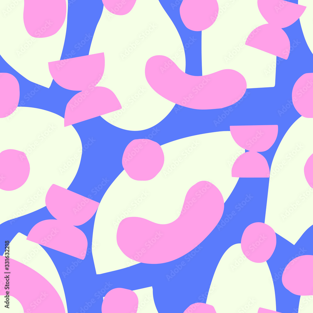 Abstract vector pattern with hand drawn geometrical shapes. Seamless texture in naive scandinavian style. Artistic background.
