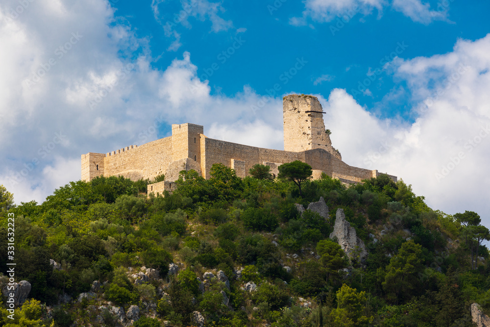 Rocca Janula fortress. Cassino, Italy. Centuries castle. The Rocca Janula was for centuries the military hub of the lordship of the land of San Benedetto. Nearby abbey of Montecassino.