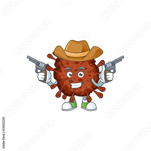 Cool cowboy cartoon design of infection coronavirus holding guns