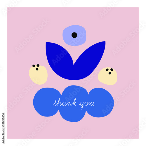 Vector beautiful Greeting card template. Thank you - creative card design ready for use. Gratitude background in naive style.