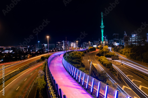 Auckland Lightpath and Skytower at night