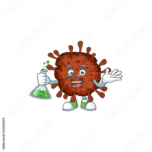 Infection coronavirus brainy Professor Cartoon design grasp a glass tube