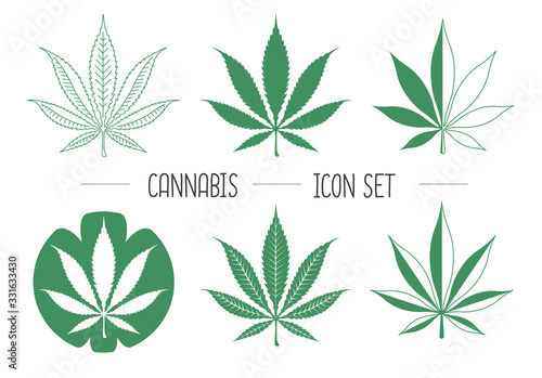 Set of cannabis leaf simple vector icons on white background. Businiss Logo design
