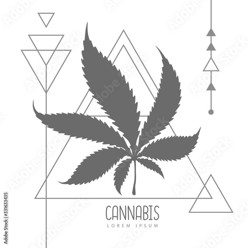 Cannabis leaf silhouette on triangle background