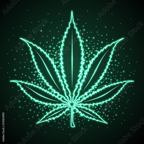 Neon Cannabis leaf sign. Helm icon design. Business logo design