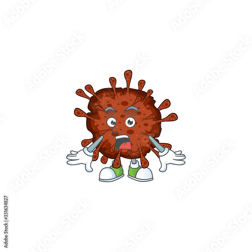 A mascot design of infection coronavirus making a surprised gesture