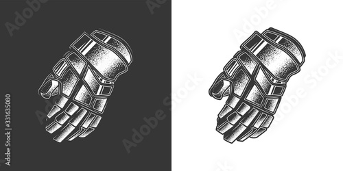 Original monochrome vector illustration. Vintage-style hockey gloves.