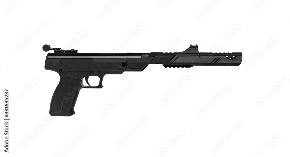 Modern air gun isolate on a white back. A futuristic-looking pneumatic weapon for sports and recreation. Modern air gun isolate on a white back. A futuristic-looking pneumatic weapon for sports and recreation.