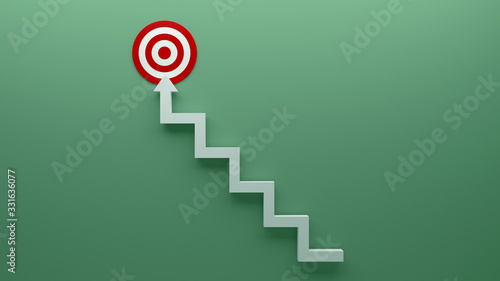 Longest light ladder glowing and aiming high to goal target among other short ladders on green background with shadows . 3D rendering.Stand out from the crowd and think different creative idea concept