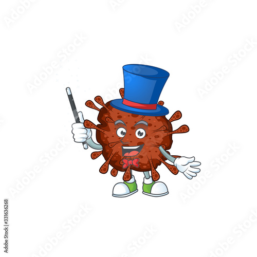 Charming infection coronavirus cartoon design performance as a Magician style