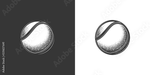 Original monochrome vector illustration. Tennis ball in vintage style.
