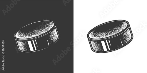 Original monochrome vector illustration. Hockey puck in vintage style.