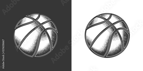 Fototapeta Original monochrome vector illustration. Basketball ball in vintage style.