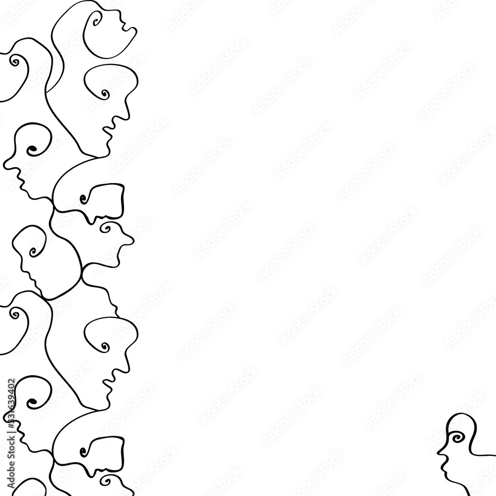 Face line art.Modern poster with face line art. Abstract faces of people in one line drawing. Minimalist graphic. Face line art.Modern poster with face line art. Abstract faces of people in one line drawing. Minimalist graphic.