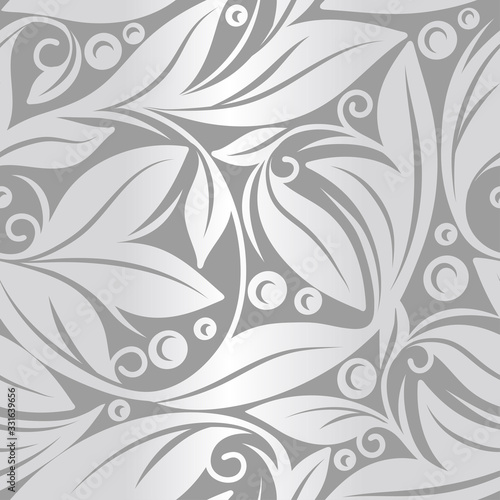 Silver leaves seamless pattern. Vintage vector ornament template. Paisley elements. Great for fabric, invitation, background, wallpaper, decoration, packaging or any desired idea.
