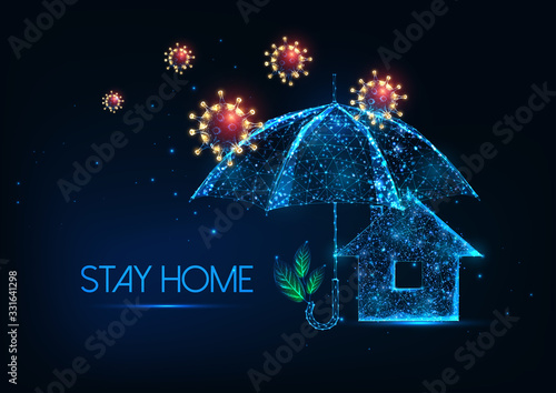 Futuristic stay at home during coronavirus outbreak concept