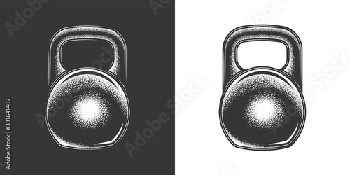 Original monochrome vector illustration. Kettlebell in vintage style.