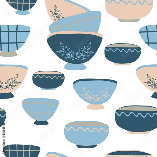 pottery flat vector seamless pattern. Beautiful handcrafted ceramics texture. Creative wallpaper design.graphic design for paper, textile print, page fill.