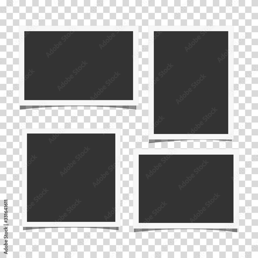 Set of retro realistic vector photo frames with side ratios 3:2, 4:3 and 1:1 placed on transparent background. Template photo design. Set of retro realistic vector photo frames with side ratios 3:2, 4:3 and 1:1 placed on transparent background. Template photo design.